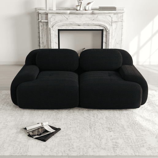 Sofá Loveseat 82'' - Sofá modular em veludo cotelê com braços curvos e base antiderrapante - Preto