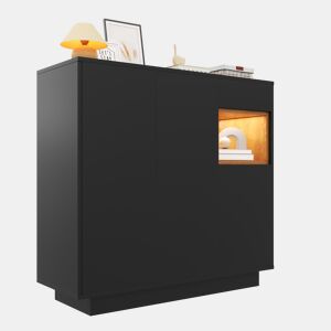 Sapateira de painel de partículas com 3 portas,1 gaveta e luz led,preto