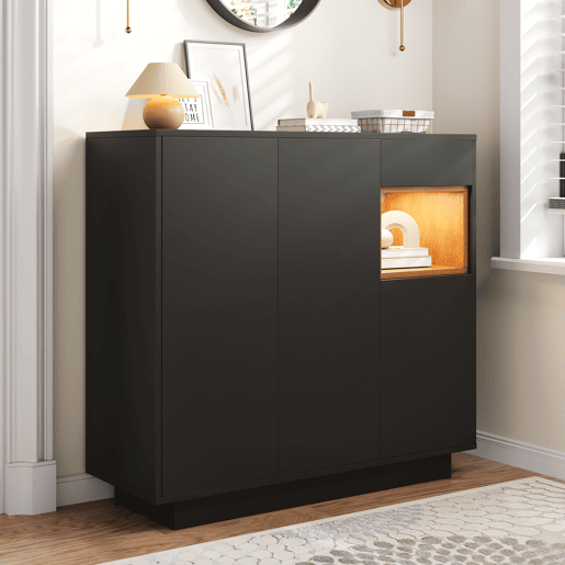 Sapateira de painel de partículas com 3 portas,1 gaveta e luz led,preto