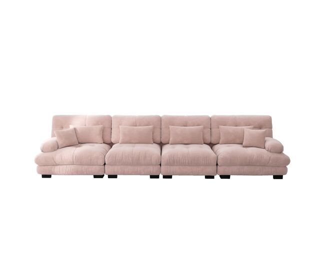 Sofá modular 4 plazas - confortable sofá cama con asiento profundo - chenille rosa