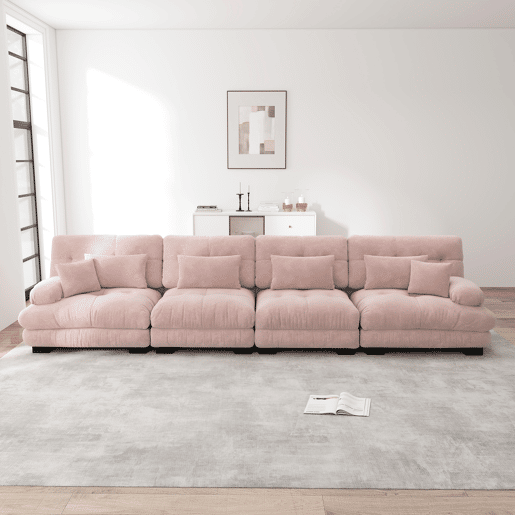 Sofá modular de 4 lugares - Sofá-cama confortável com assento profundo - Chenille Rosa