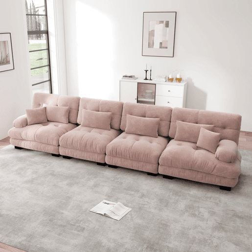 Sofá modular de 4 lugares - Sofá-cama confortável com assento profundo - Chenille Rosa