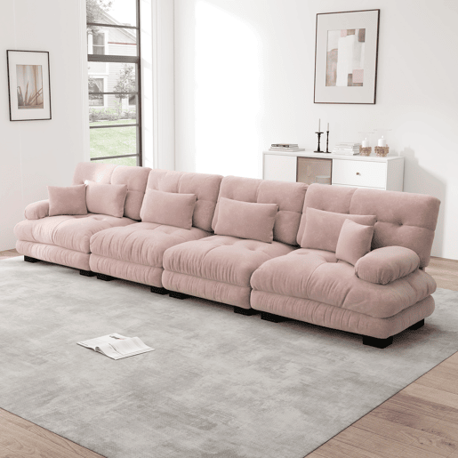 Sofá modular de 4 lugares - Sofá-cama confortável com assento profundo - Chenille Rosa
