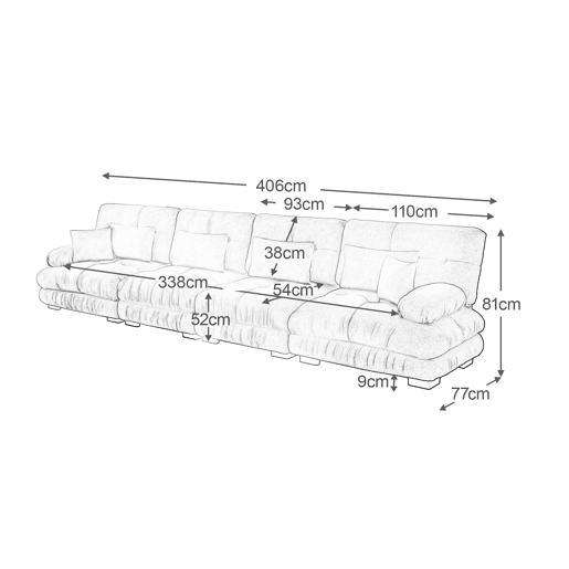 Sofá modular de 4 lugares - Sofá-cama confortável com assento profundo - Chenille Rosa
