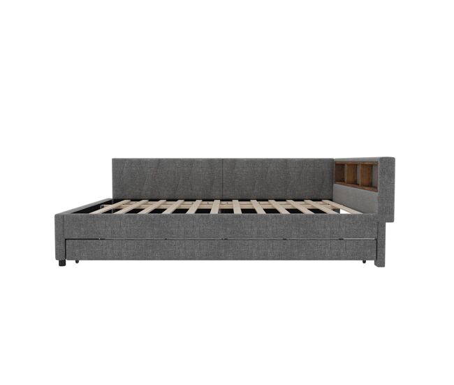 Cama daybett 140x200cm - sofá cama, con compartimiento, usb+tipo c, control remoto para luz led, con cama extraíble, con somier (sin colchón) - gris