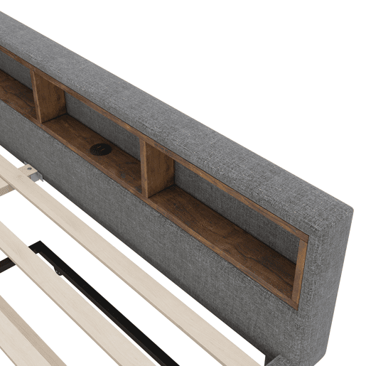 Cama Daybett 140x200cm - Sofá-cama, com compartimento, USB+Tipo C, controlo remoto para luz LED, com cama extraível, com estrado (sem colchão) - Cinza