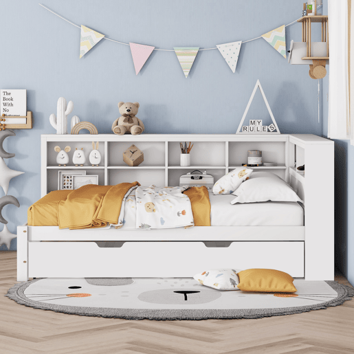 Sofá-cama 140x200 - cama extensível 90x190 com porta USB e vários compartimentos de arrumação - branco