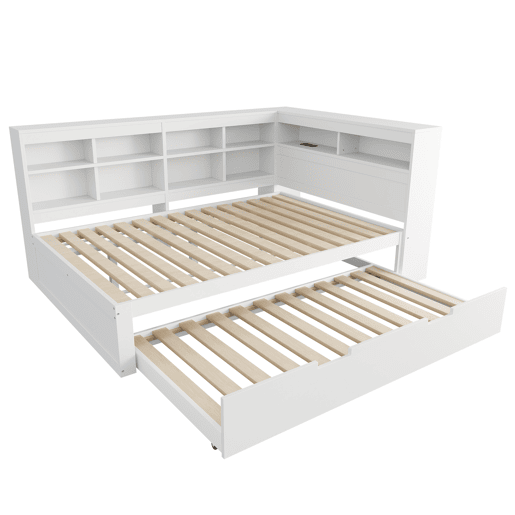 Sofá-cama 140x200 - cama extensível 90x190 com porta USB e vários compartimentos de arrumação - branco