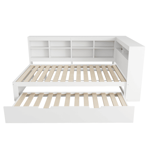 Sofá-cama 140x200 - cama extensível 90x190 com porta USB e vários compartimentos de arrumação - branco