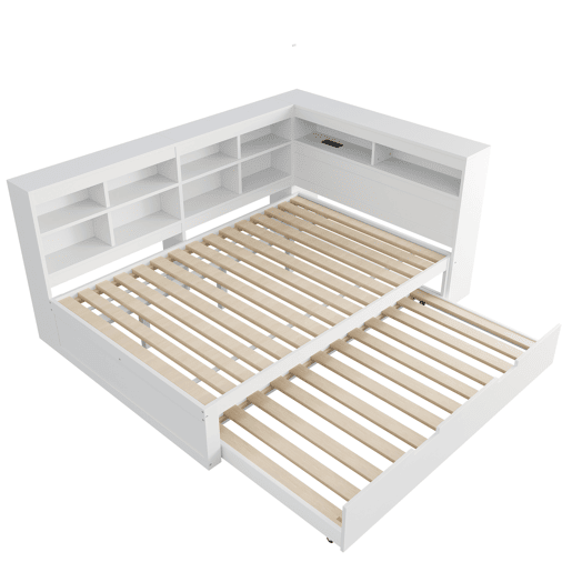 Sofá-cama 140x200 - cama extensível 90x190 com porta USB e vários compartimentos de arrumação - branco