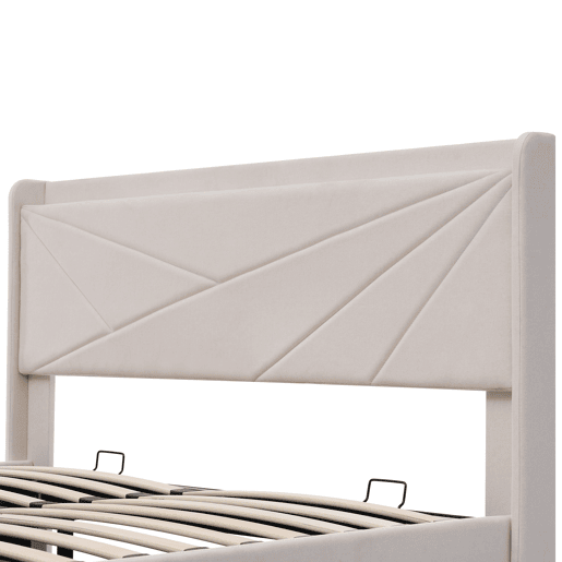 Cama estofada 140x200 - Cabeceira com arrumação, função de carregamento USB Tipo C - Bege