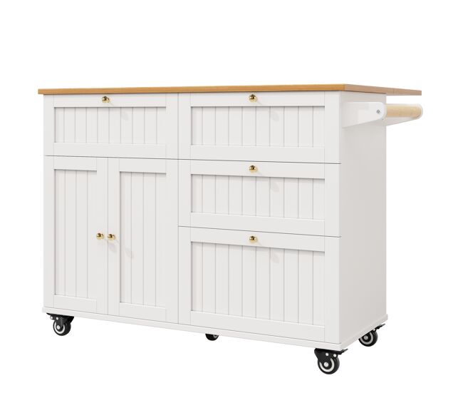 Isla de cocina moderna - multifuncional con espacio de almacenamiento y estantes extensibles - blanco