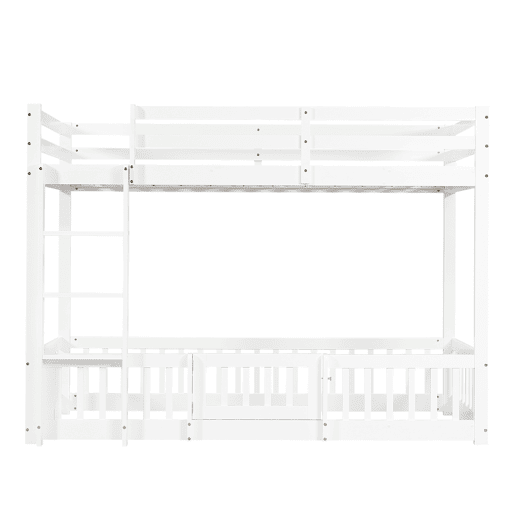 Beliche 90x200 - Cama de madeira com escada em ângulo, corrimão e porta, proteção contra quedas, espaço livre por baixo - Branco