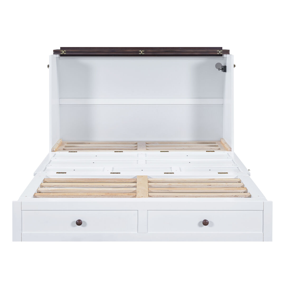 Cama retráctil de madera 140x200 cm - con tomas usb y almacenamiento - blanco