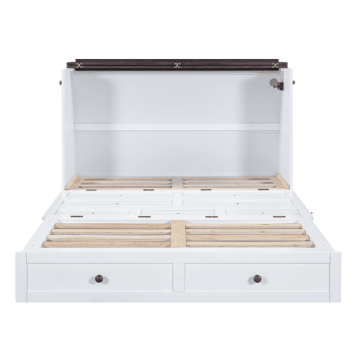 Cama retrátil de madeira 140x200 cm - com tomadas USB e arrumação - Branco Cama retrátil de madeira 140x200 cm - com tomadas USB e arrumação - Branco