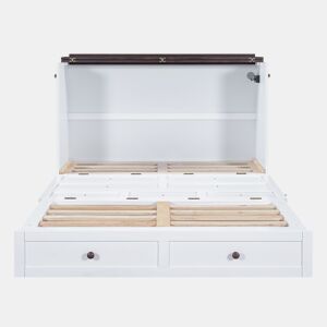 Cama retrátil de madeira 140x200 cm - com tomadas USB e arrumação - Branco