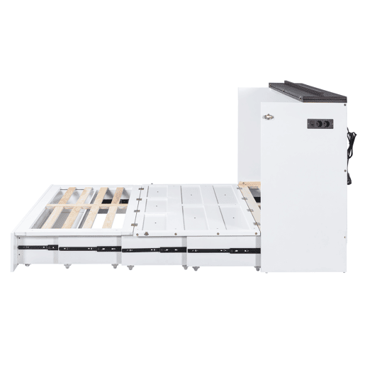 Cama retrátil de madeira 140x200 cm - com tomadas USB e arrumação - Branco Cama retrátil de madeira 140x200 cm - com tomadas USB e arrumação - Branco