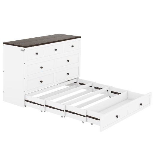 Cama retrátil de madeira 140x200 cm - com tomadas USB e arrumação - Branco Cama retrátil de madeira 140x200 cm - com tomadas USB e arrumação - Branco