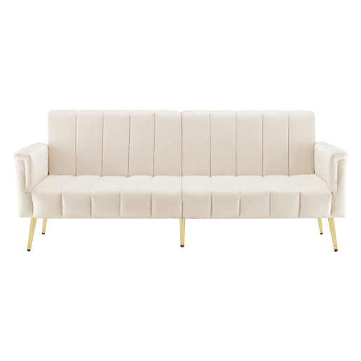 Sofá-cama dobrável moderno de 2 lugares - com função de cama, com pés auxiliares, tecido de veludo - Bege