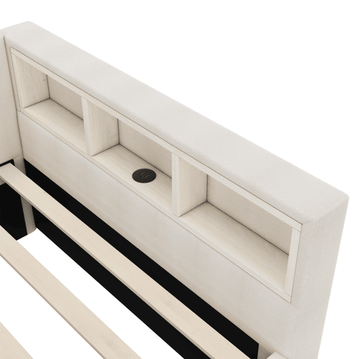 Cama de dia 90x200cm - Sofá-cama, compartimento de arrumação, USB + Tipo C, comando remoto para luz ambiente LED, com duas gavetas, com estrado (sem colchão) - Bege