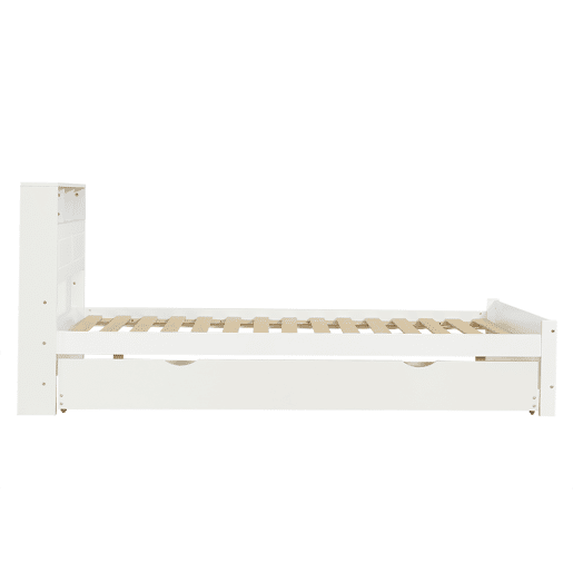 Cama de casal 120x200&90x190cm - Cama plana, cama familiar, com fitas de luz ambiente, porta de carregamento integrada, cama extraível, arrumação na cabeceira - Branco