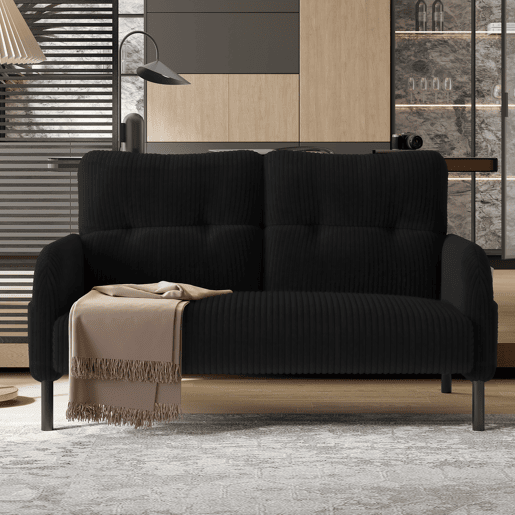 Sofá de 2 lugares - Estofamento confortável, encosto alto, bolsos laterais, pés metálicos - Preto Sofá de 2 lugares - Estofamento confortável, encosto alto, bolsos laterais, pés metálicos - Preto