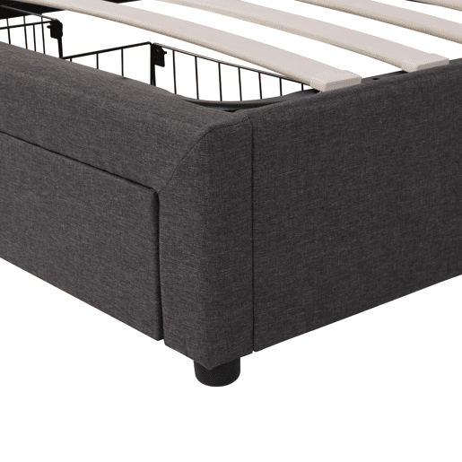 Cama estofada LED 140*190 - armazenamento hidráulico com gavetas e cabeceira rebatível - cinzento