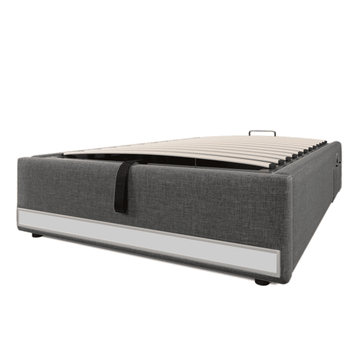 Cama estofada 90*200 cm - Com LED, USB, Tipo C, Armazenamento hidráulico - Cinza