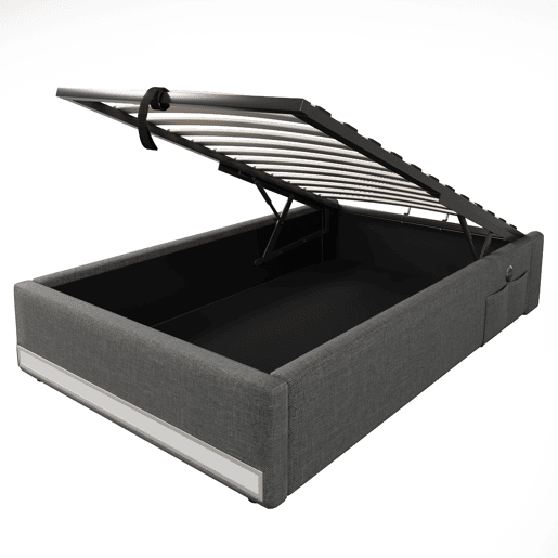 Cama estofada 90*200 cm - Com LED, USB, Tipo C, Armazenamento hidráulico - Cinza