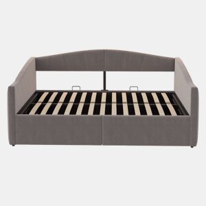 Sofá-cama 140*200 cm - Com armazenamento hidráulico, com estrado e apoios de braços, riscas clássicas, versátil duplo, tecido de veludo, cinzento