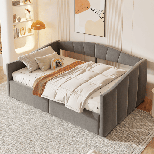 Sofá-cama 140*200 cm - Com armazenamento hidráulico, com estrado e apoios de braços, riscas clássicas, versátil duplo, tecido de veludo, cinzento