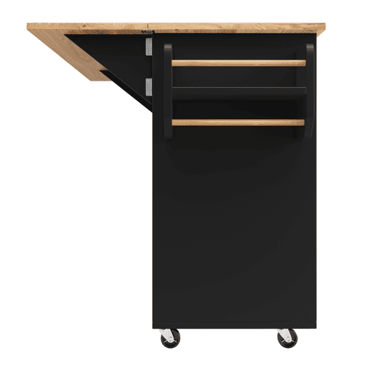 Ilha de cozinha moderna - Multifuncional com armazenamento e prateleiras para snacks - Preto