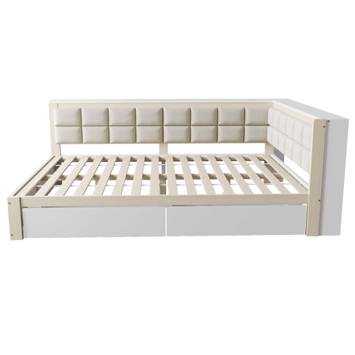 Sofá-cama em madeira 140 x 200 cm - cama multifuncional com encosto acolchoado e gaveta grande para arrumação - pinho cor de madeira
