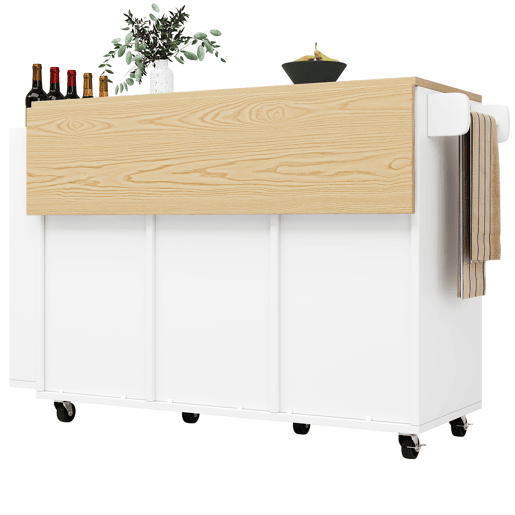 Ilha de cozinha - com rodas e bancada - com prateleira para especiarias e toalheiro - branco
