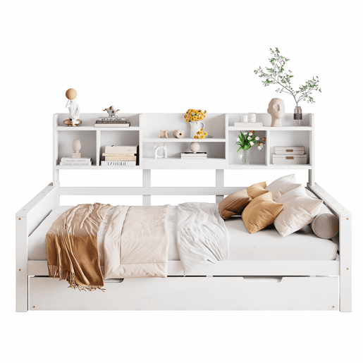 Sofá-cama 140200 cm - Com cama extraível 90190 cm, com arrumação e estrado, madeira de pinho, multifuncional - Branco