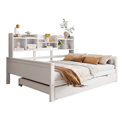 Sofá-cama 140200 cm - Com cama extraível 90190 cm, com arrumação e estrado, madeira de pinho, multifuncional - Branco