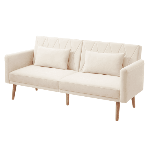 Sofá pequeno de 2 lugares - Sofá-cama com função de cama, em veludo, ideal para sala de estar, quarto, cinema em casa, quarto de hóspedes - Bege