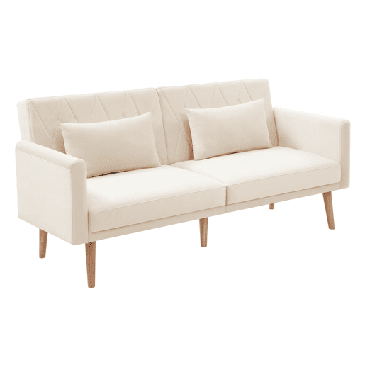 Sofá pequeno de 2 lugares - Sofá-cama com função de cama, em veludo, ideal para sala de estar, quarto, cinema em casa, quarto de hóspedes - Bege