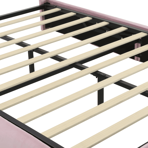 Cama estofada 140x200cm - Cama hidráulica com orelhas de coelho, luz quente ajustável, arrumação - Rosa