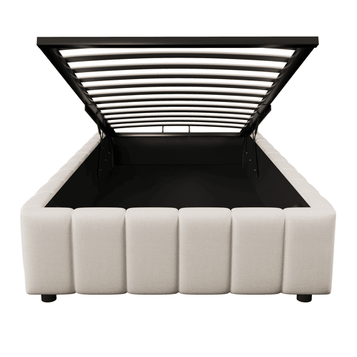 Cama estofada, 90x200 cm - armazenamento hidráulico, sem cabeceira, sem colchão - Bege