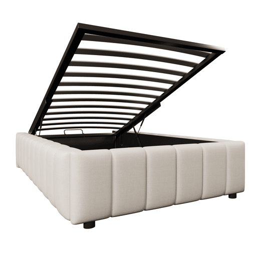 Cama estofada, 90x200 cm - armazenamento hidráulico, sem cabeceira, sem colchão - Bege