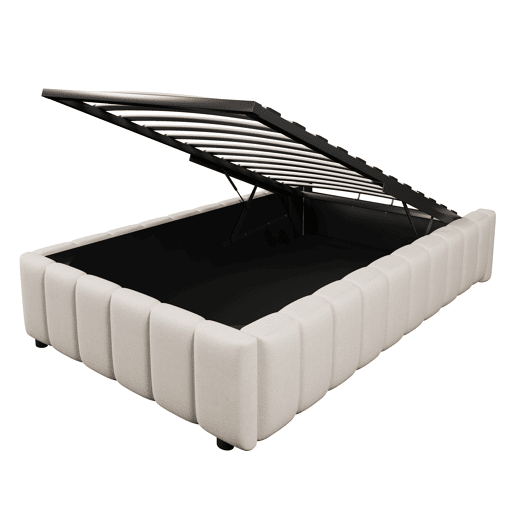Cama estofada, 90x200 cm - armazenamento hidráulico, sem cabeceira, sem colchão - Bege