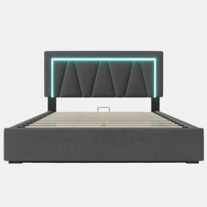 Cama de casal 140x200 - Polsterbett LED com USB Tipo C e luz LED - Bege