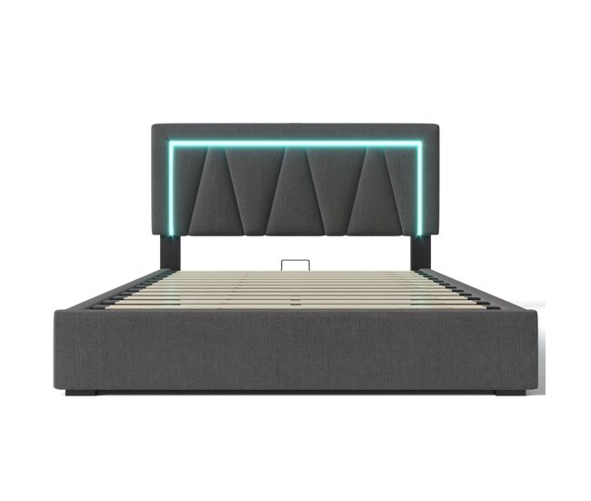 Cama doble 140x200 - polsterbett led con usb tipo c y luz led - beige