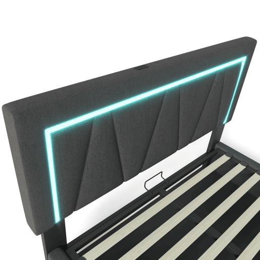 Cama de casal 140x200 - Polsterbett LED com USB Tipo C e luz LED - Bege