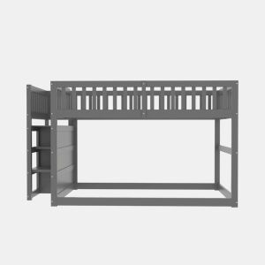 Cama beliche baixa 140x200 cm - Cama de segurança com espaço de arrumação, design com grades altas - Cinza