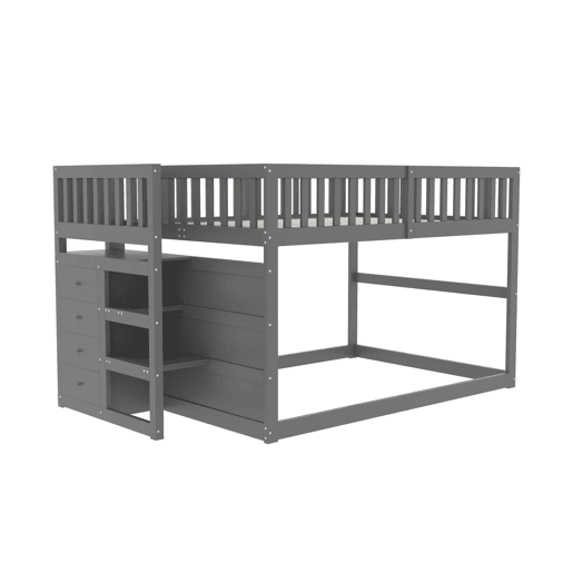 Cama beliche baixa 140x200 cm - Cama de segurança com espaço de arrumação, design com grades altas - Cinza