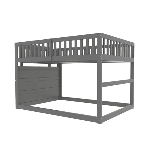 Cama beliche baixa 140x200 cm - Cama de segurança com espaço de arrumação, design com grades altas - Cinza