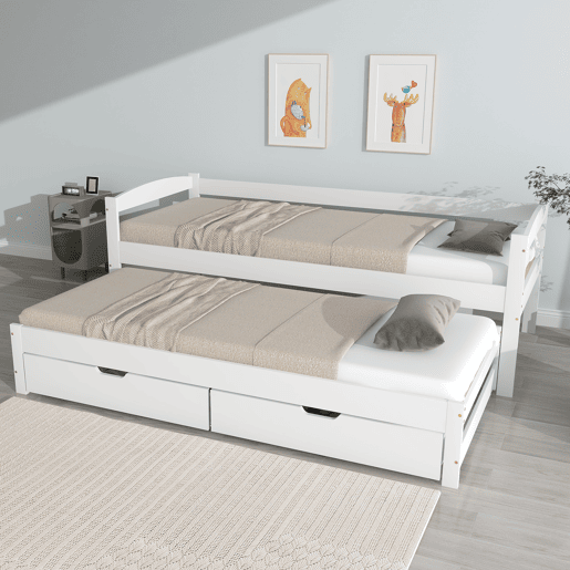 Cama extra 200x90190x90 - com estrado deslizante e 2 gavetas de arrumação - branco