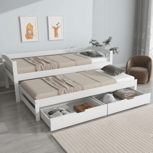 Cama extra 200x90190x90 - com estrado deslizante e 2 gavetas de arrumação - branco